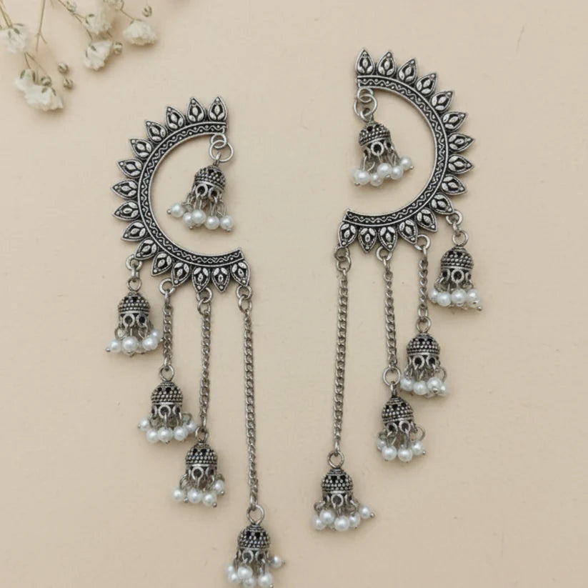 Traditional Silver Finish Jhumka Earrings