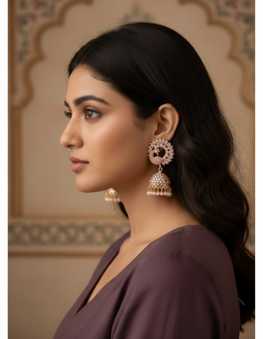 Elegant pink Peacock Jhumka