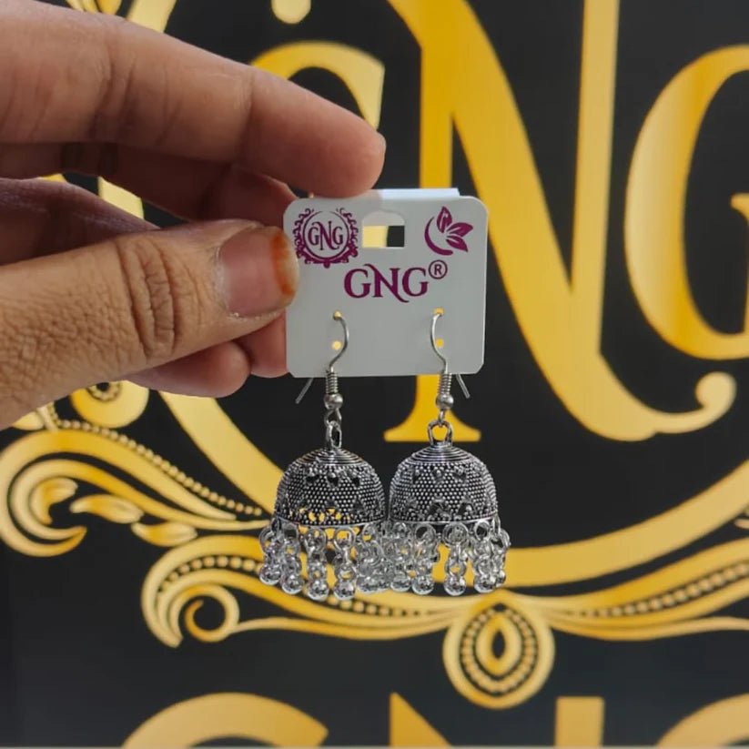 Classic Oxidised Silver Dome Jhumka Earrings - Kala Jewels