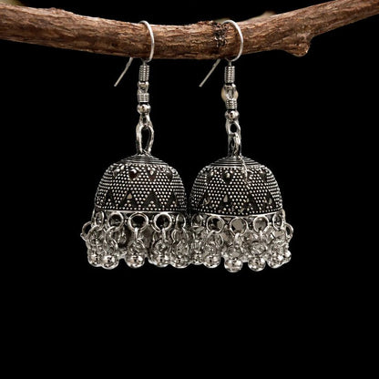 Classic Oxidised Silver Dome Jhumka Earrings - Kala Jewels