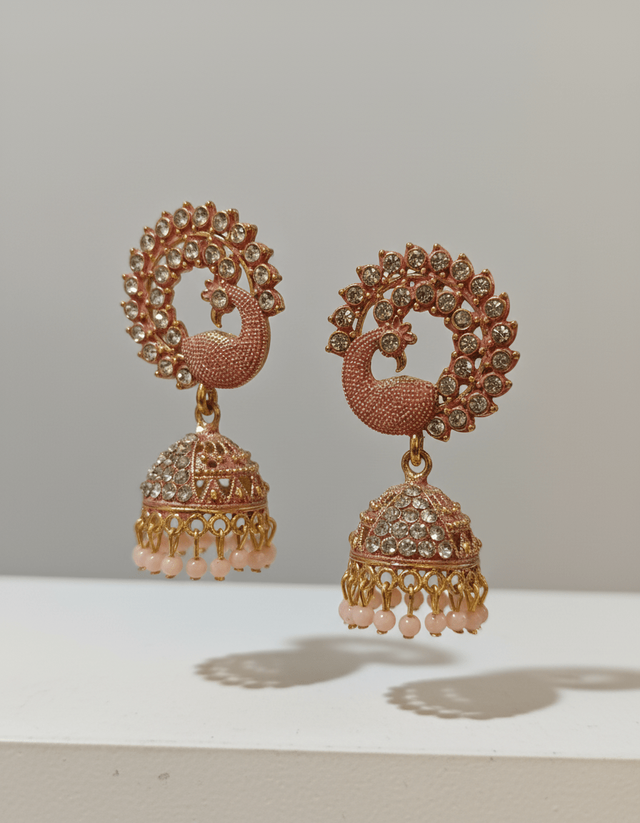 Elegant pink Peacock Jhumka - Kala Jewels
