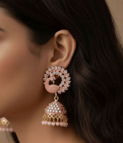 Elegant pink Peacock Jhumka - Kala Jewels