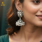 Elegant Silver Oxidized Floral Jhumka Earrings with Pearl Drops - Kala Jewels