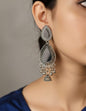 Elegant Teardrop Black Enamel & Oxidised Silver Earrings - Kala Jewels