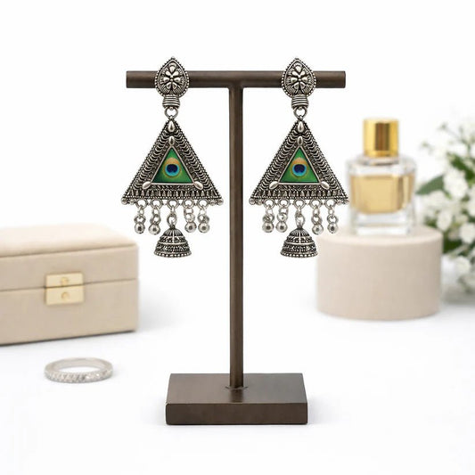 Exquisite Peacock Motif Triangular Jhumka Earrings - Kala Jewels