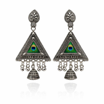 Exquisite Peacock Motif Triangular Jhumka Earrings - Kala Jewels