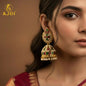 Exquisite Traditional Kundan Jhumka Earrings with Ruby & Emerald Stones, Handcrafted Gold - Tone Pearl Drop Bridal Jewellery - Kala Jewels