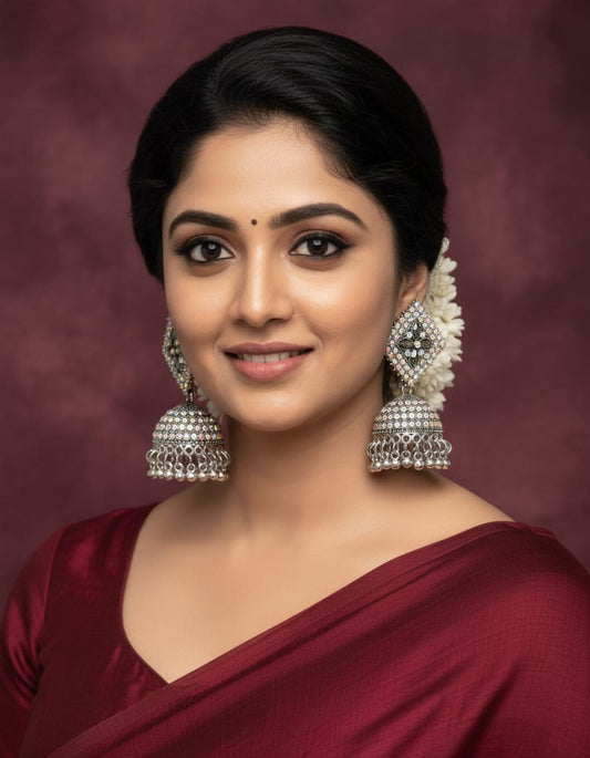 Glass & Stone silver Earrings - Kala Jewels