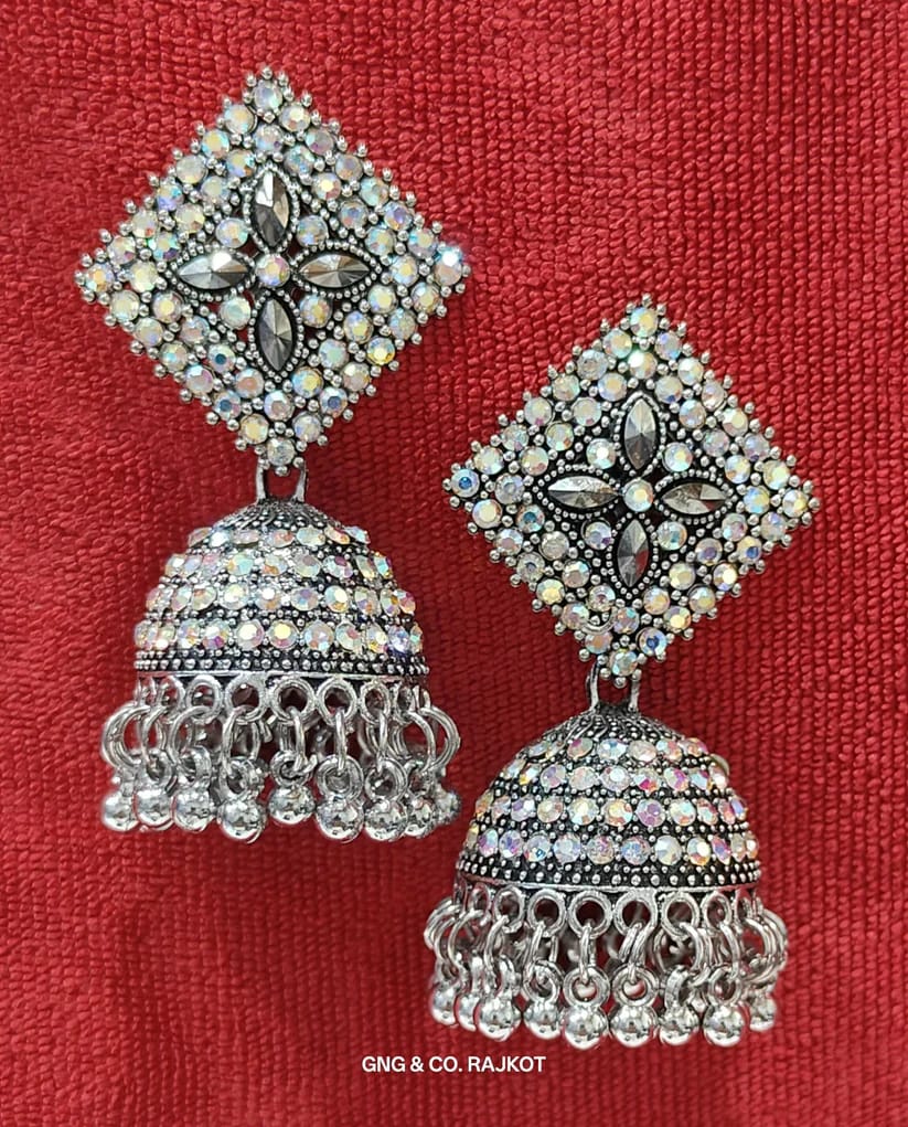 Glass & Stone silver Earrings - Kala Jewels