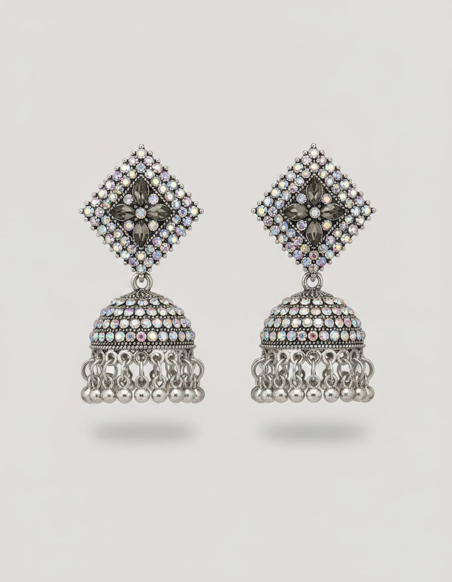 Glass & Stone silver Earrings - Kala Jewels