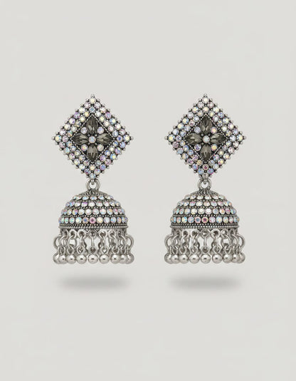 Glass & Stone silver Earrings - Kala Jewels