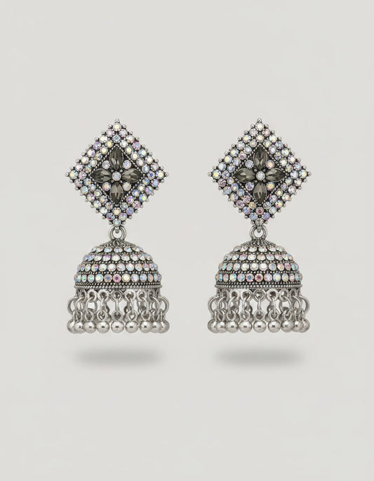Glass & Stone silver Earrings - Kala Jewels