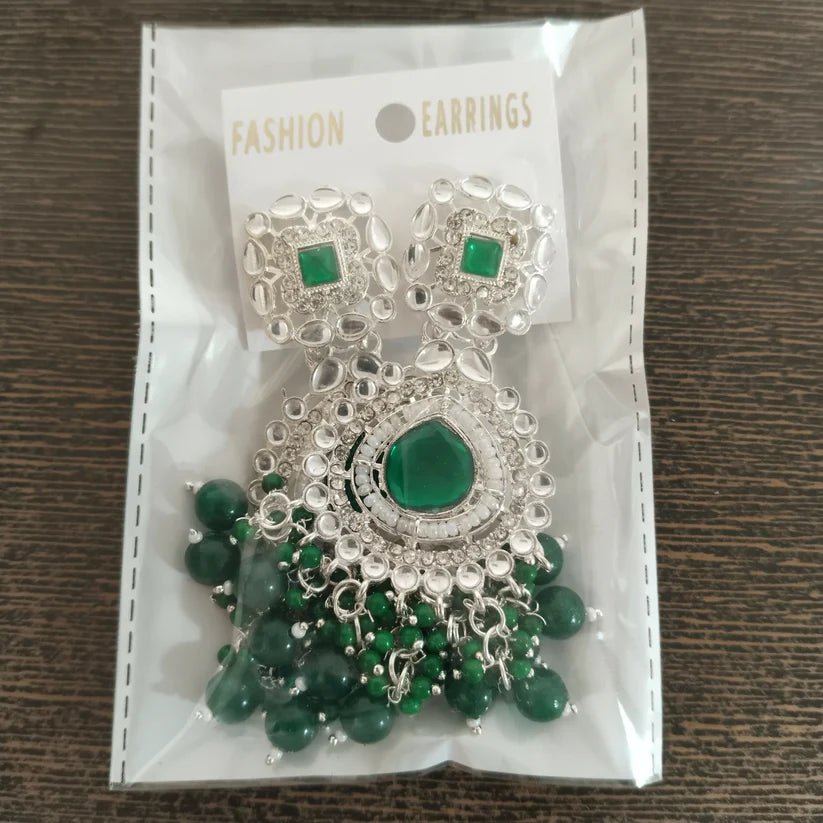 Green Stone Chandelier Earrings - Kala Jewels