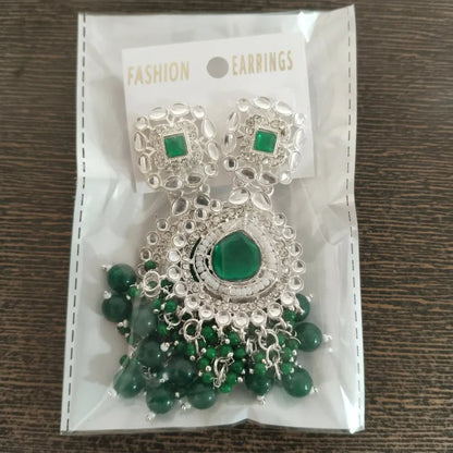 Green Stone Chandelier Earrings - Kala Jewels