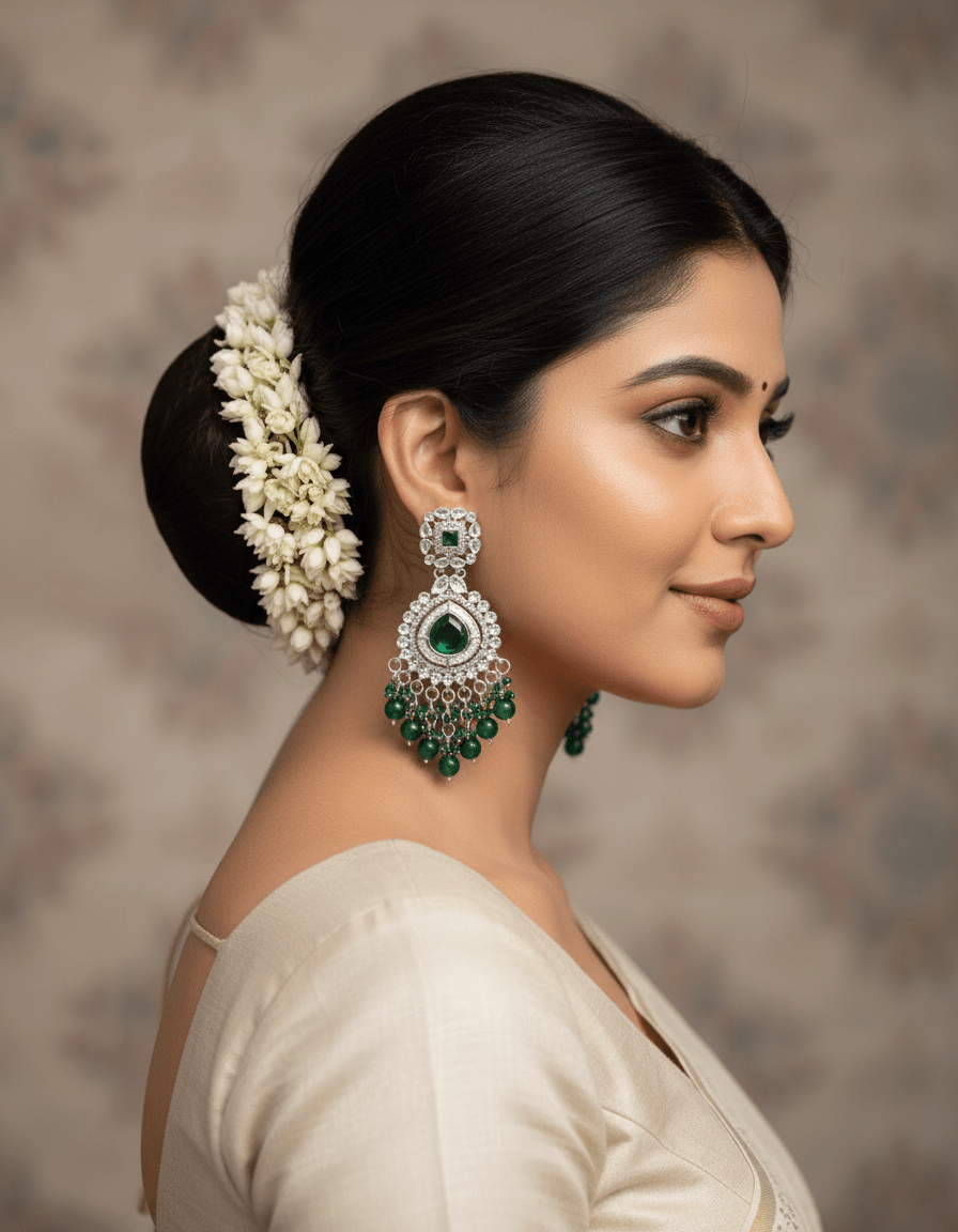 Green Stone Chandelier Earrings - Kala Jewels