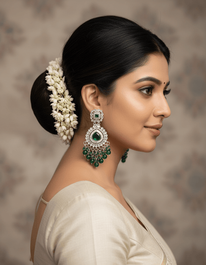 Green Stone Chandelier Earrings - Kala Jewels