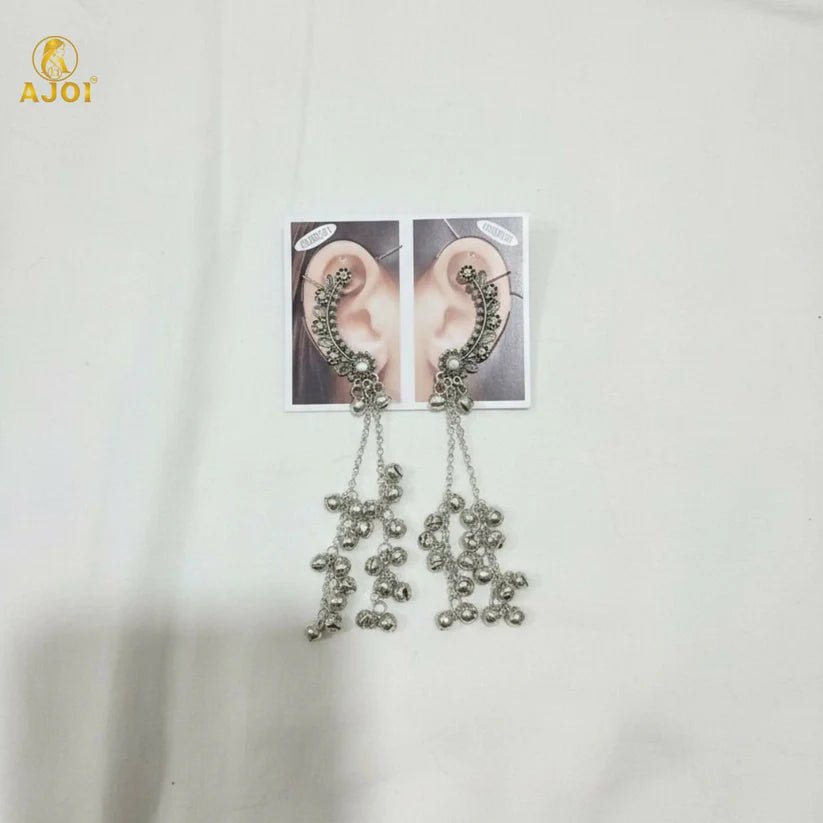Kashmiri Silver Oxidised Chand Bali Jhumka Earrings with Ghungroo Dangles for Women - Kala Jewels