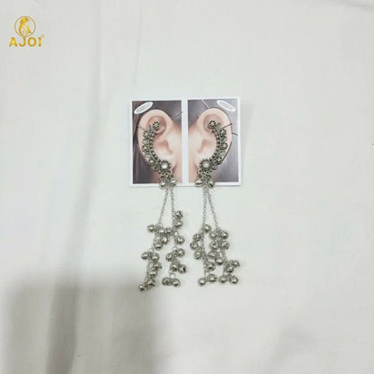 Kashmiri Silver Oxidised Chand Bali Jhumka Earrings with Ghungroo Dangles for Women - Kala Jewels