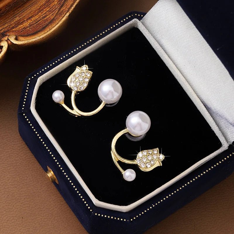 Korean Pearl Cat Designer Earrings – Elegant Gold Plated Cute Studs - Kala Jewels