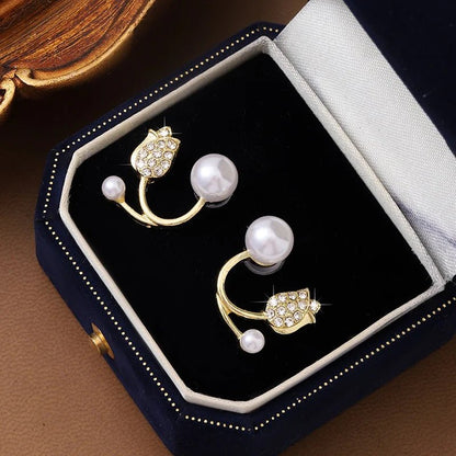 Korean Pearl Cat Designer Earrings – Elegant Gold Plated Cute Studs - Kala Jewels
