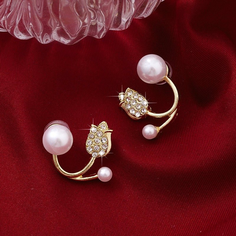 Korean Pearl Cat Designer Earrings – Elegant Gold Plated Cute Studs - Kala Jewels