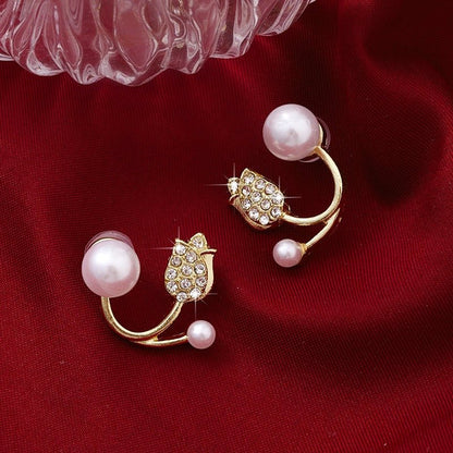 Korean Pearl Cat Designer Earrings – Elegant Gold Plated Cute Studs - Kala Jewels