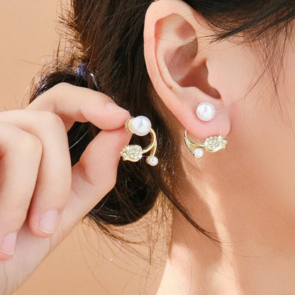 Korean Pearl Cat Designer Earrings – Elegant Gold Plated Cute Studs - Kala Jewels