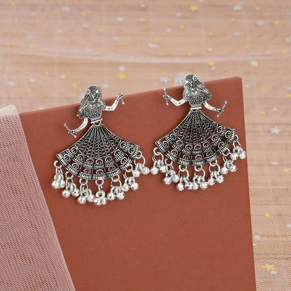 Oxidised Silver Dancing Doll Jhumka Earings - Kala Jewels