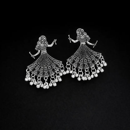 Oxidised Silver Dancing Doll Jhumka Earings - Kala Jewels
