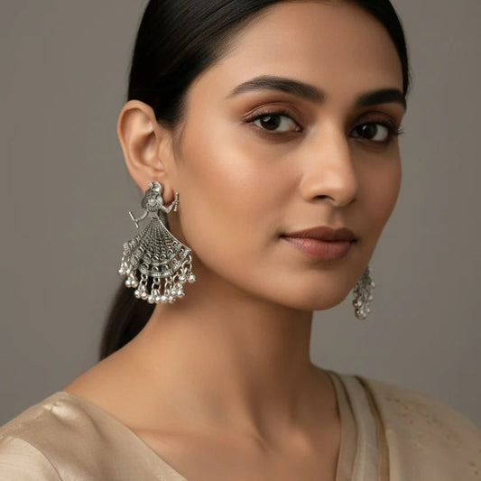 Oxidised Silver Dancing Doll Jhumka Earings - Kala Jewels