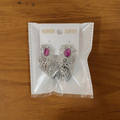 Royal Oxidised Silver Jhumka Earrings with Ruby Stone - Kala Jewels
