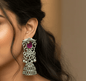 Royal Oxidised Silver Jhumka Earrings with Ruby Stone - Kala Jewels