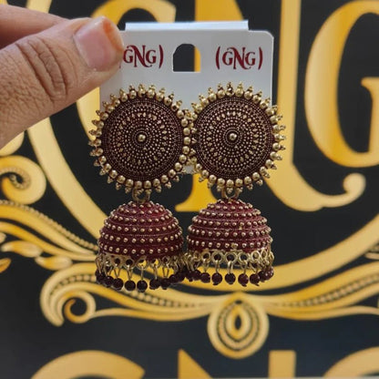 Traditional Elegant oxidised Jhumka Earrings in Maroon colour - Kala Jewels