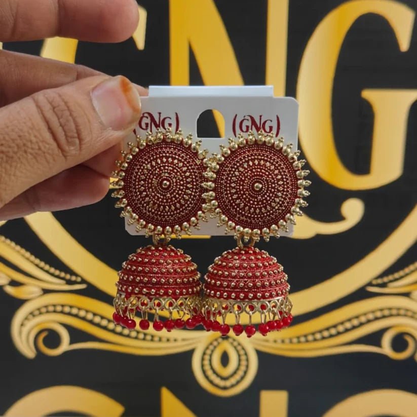 Traditional Elegant oxidised Jhumka Earrings in Red colour - Kala Jewels
