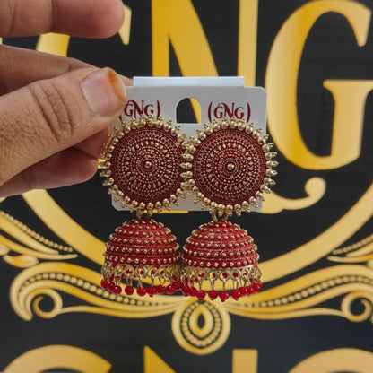 Traditional Elegant oxidised Jhumka Earrings in Red colour - Kala Jewels