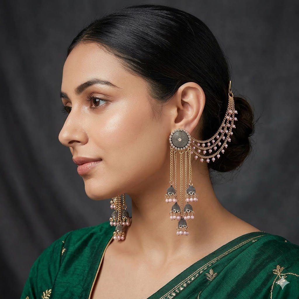 Traditional Indian Kaan Chain earrings - Kala Jewels