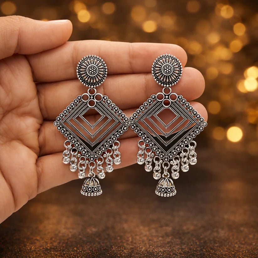Traditional Oxidised Long Jhumka Earrings - Kala Jewels