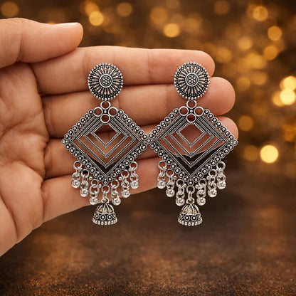 Traditional Oxidised Long Jhumka Earrings - Kala Jewels