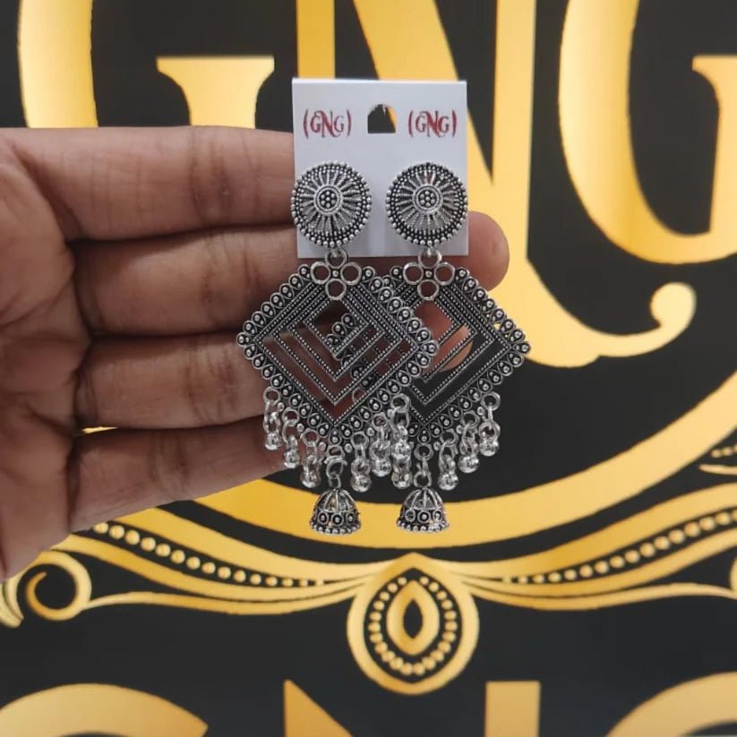 Traditional Oxidised Long Jhumka Earrings - Kala Jewels