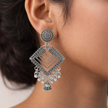 Traditional Oxidised Long Jhumka Earrings - Kala Jewels