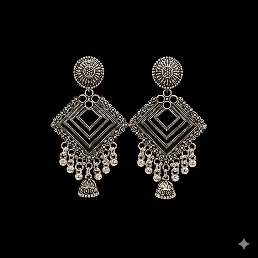 Traditional Oxidised Long Jhumka Earrings - Kala Jewels