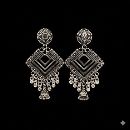 Traditional Oxidised Long Jhumka Earrings - Kala Jewels