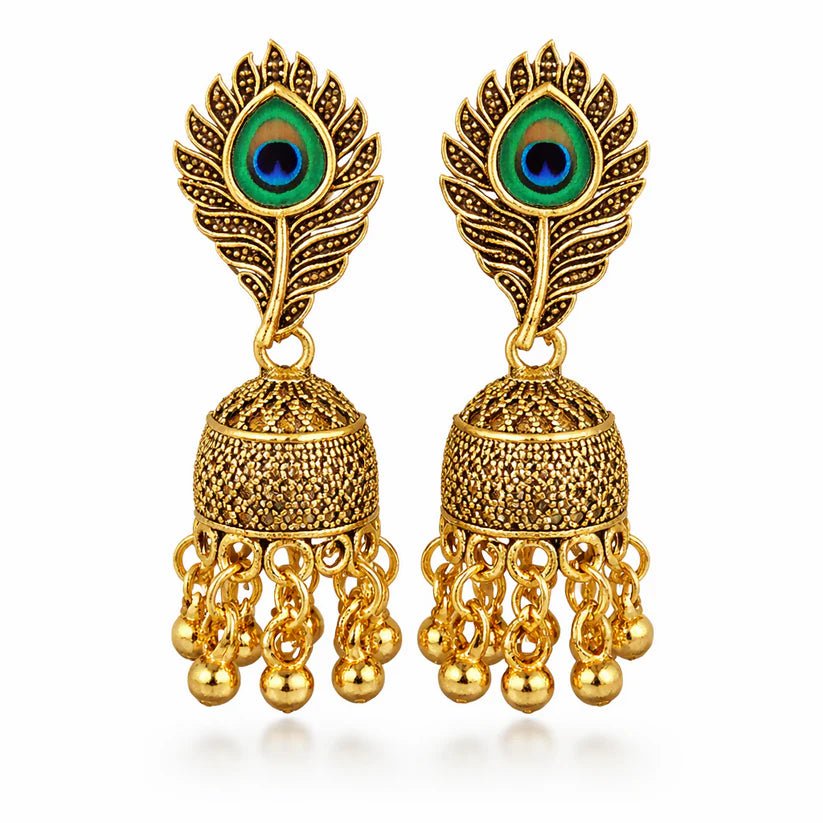 Traditional Oxidised Peacock feather Jhumka Earrings - Kala Jewels