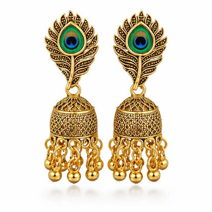 Traditional Oxidised Peacock feather Jhumka Earrings - Kala Jewels