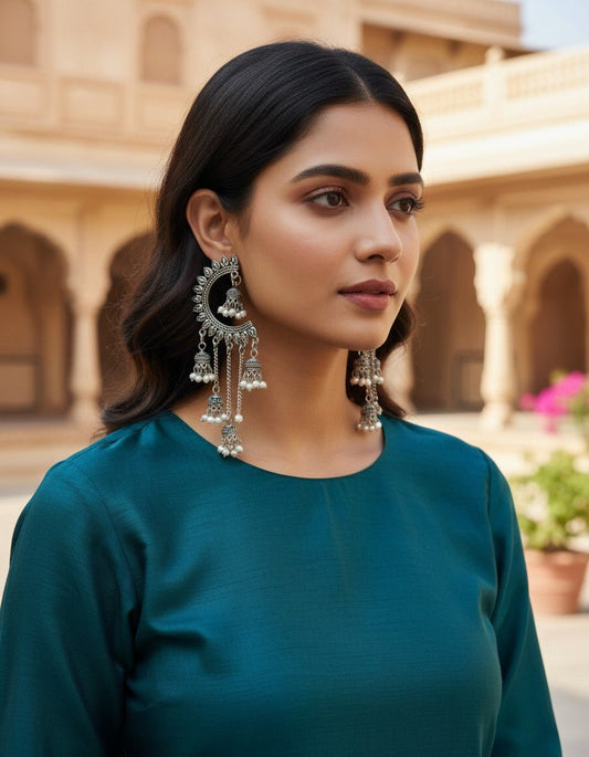 Traditional Silver Finish Jhumka Earrings - Kala Jewels