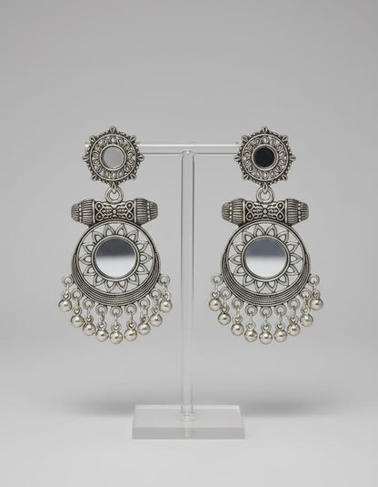 Vintage Mirror - Work Oxidised Statement Earrings - Kala Jewels